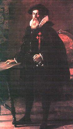 Francisco Pizarro âgé, vêtu du manteau de St Jacques