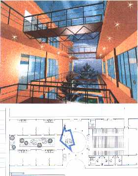 vue intrieur depuis le puits centrale vers les bureaux modulables S.U.M